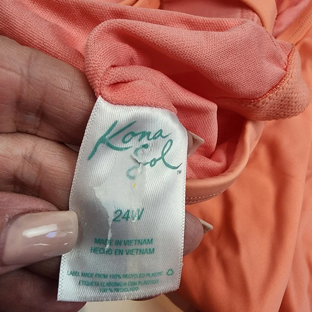 Kona Sol Swimsuit Women 24W Peach Orange Ruched Padded Classic Tropical 891 NWOT